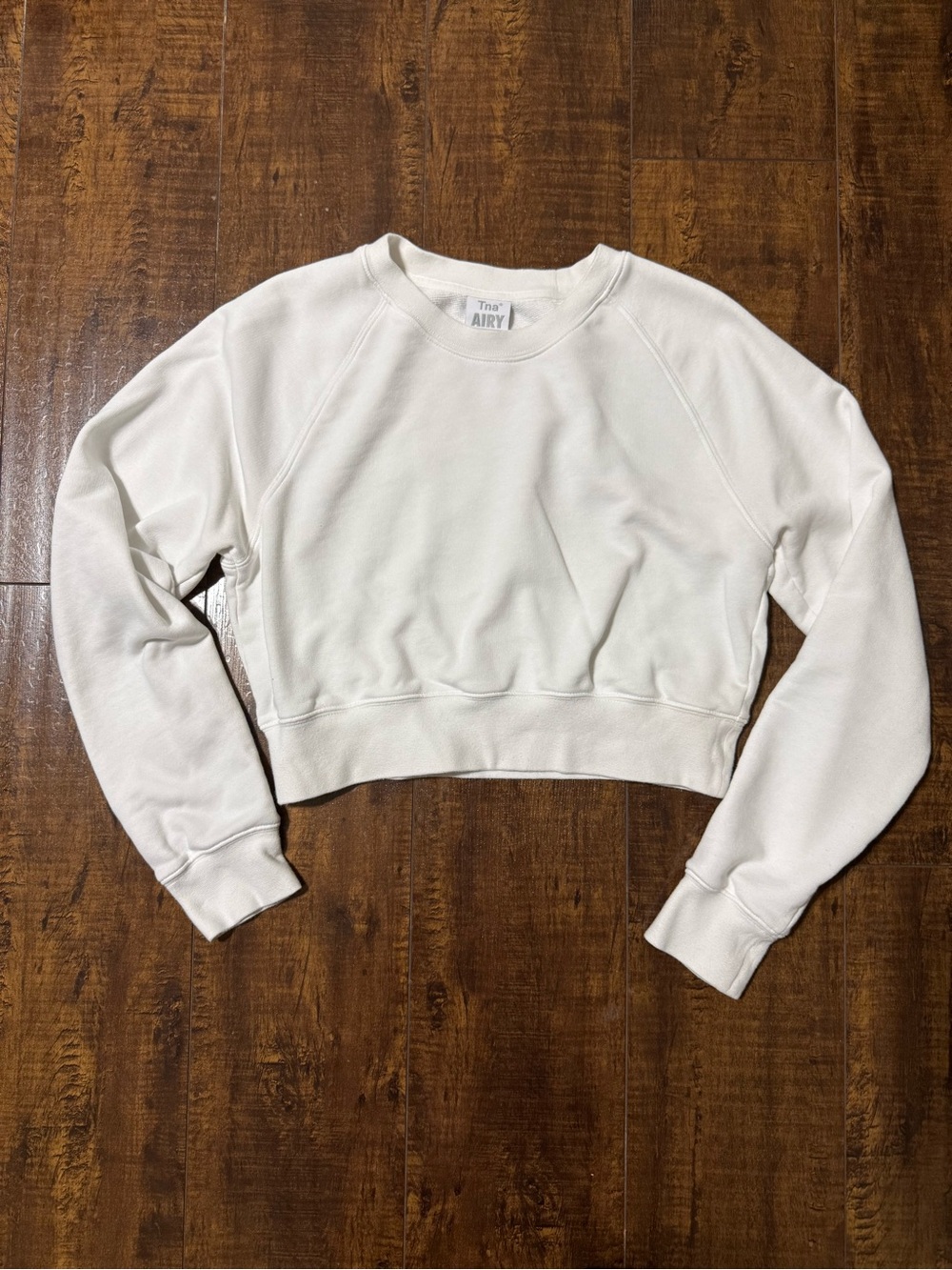TNA Aritzia Airy Fleece Cropped Sweatshirt in White